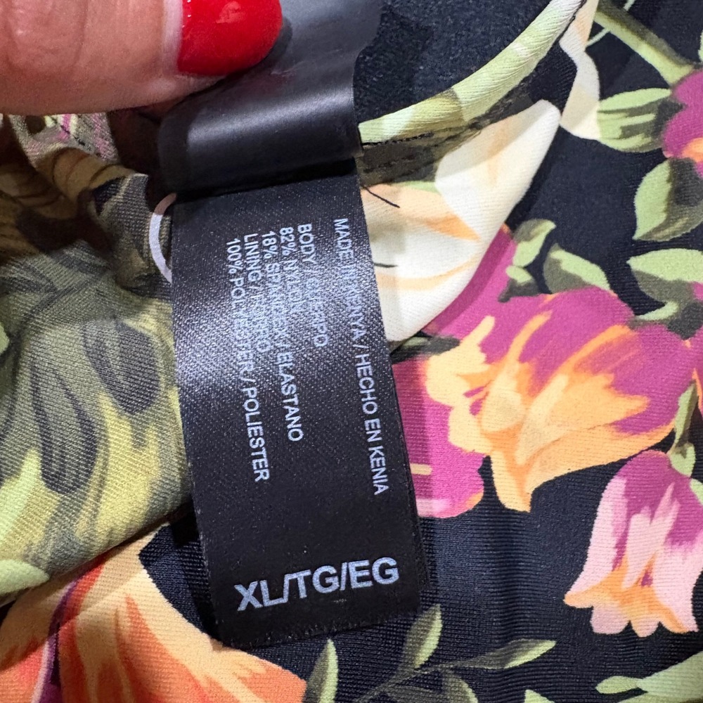 Hurley Tropical Floral One Piece Swimsuit Black XL Cross Back Built in Bra - Picture 4 of 8